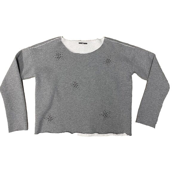 PJ Salvage Lounge Sweatshirt Womens Medium Long-Sleeve Gray Stretch Embellished - Picture 1 of 8